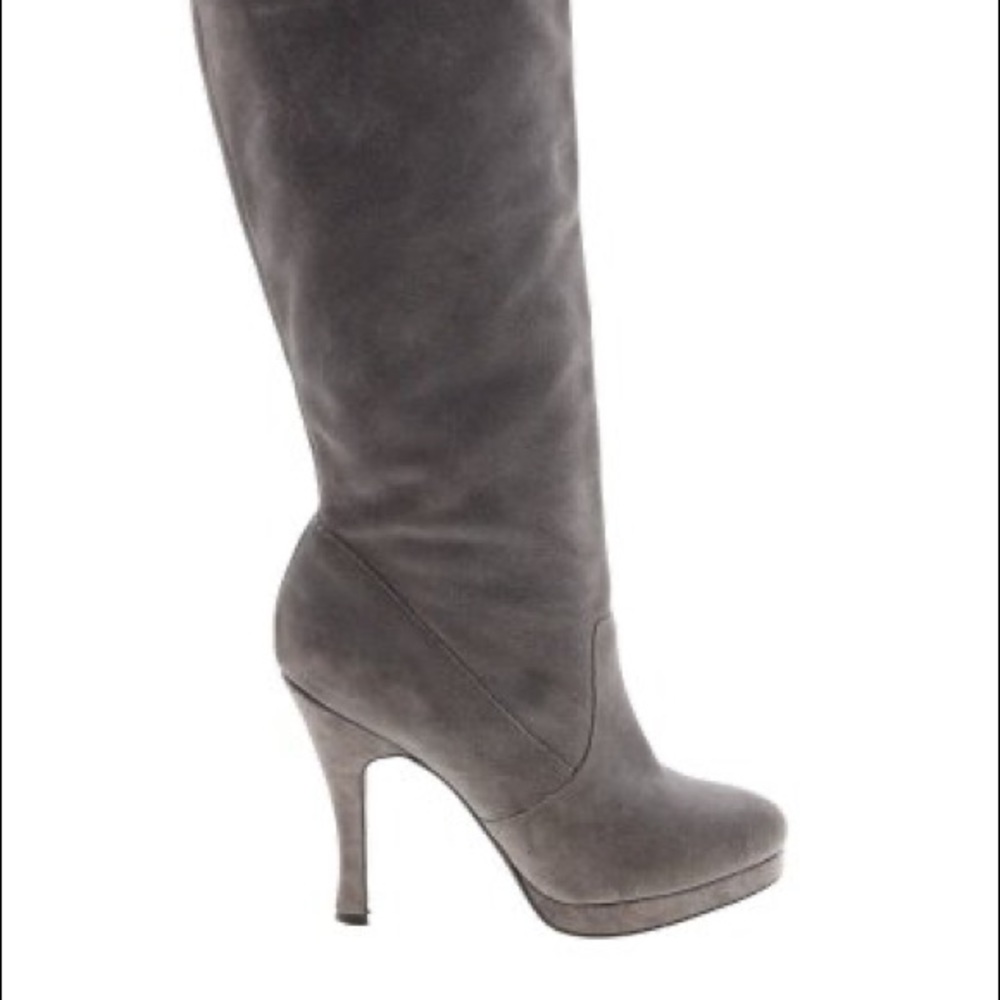 Gray suede heeled boots